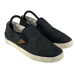 OluKai Pehuea Heu Shoes Womens 10 Black Leather Shearling Lined Slip On Comfort